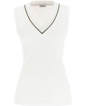 Brunello Cucinelli Top 'Shiny Piping' - Bianco
