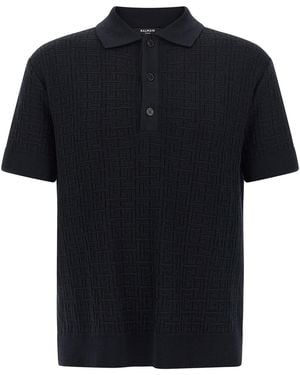 Balmain 'monogram' Knit Polo Shirt - Black