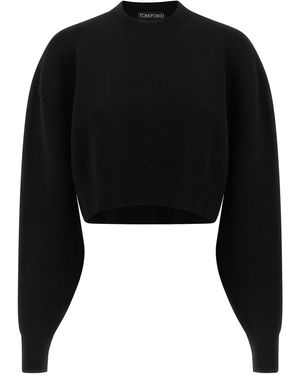 Tom Ford Cropped Sweatshirt With Balloon Sleeves - Black