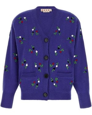 Marni Cardigan Mit Blumenstickerei - Blau
