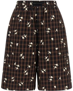 Ganni 'check Flower' Bermuda Shorts - Black