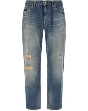 Dolce & Gabbana Destroyed Logo Plaque Jeans - Blue