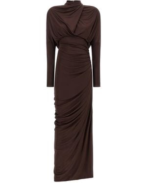Balmain Draped Jersery Dress - Brown