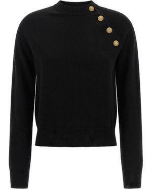 Balmain Pullover Aus Kaschmirmischung Mit Goldfarbenen Knöpfen - Schwarz