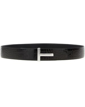 Tom Ford Cintura 'Shiny Croc Reversible T' - Nero