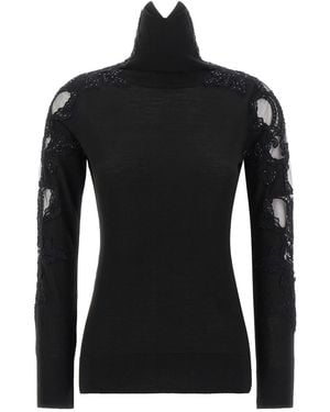 Ermanno Scervino Turtleneck Jumper With Lace Inserts - Black