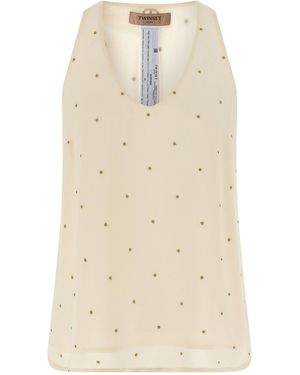 Twinset Lurex Embroidery Tank Top - Natural