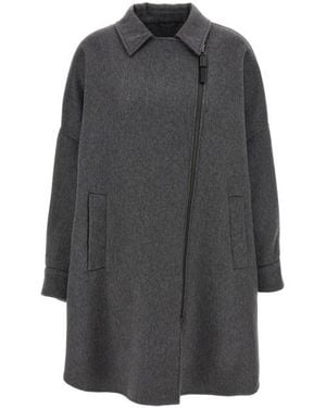 Brunello Cucinelli Cappotto Shiny Zipper Pull - Grigio