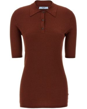 Prada Geripptes Poloshirt - Braun