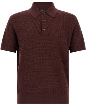 Brioni 'trama' Weaving Polo - Brown