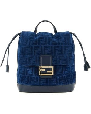 Fendi Ff Flocked Denim Backpack - Blue