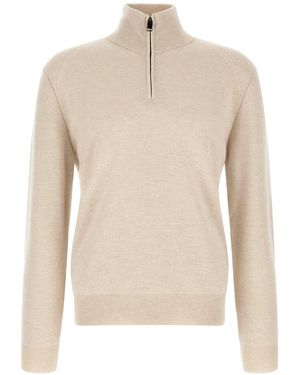 Brioni High Neck Jumper With Zip - Natural