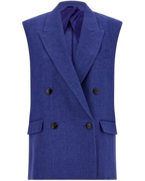 Max Mara Linen Gilet With Peak Lapels - Blue