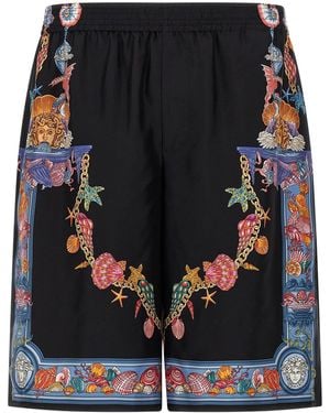 Versace Silk Shorts With "Coral Theatre" Print - Multicolour