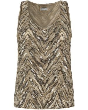 Brunello Cucinelli 'dazzling Chevron Embroidery' Top - Grey