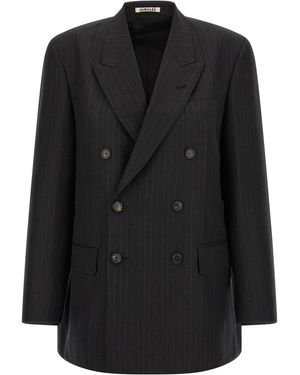 AURALEE Pinstriped Long Blazer - Black