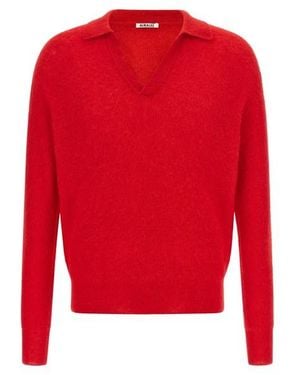 AURALEE Polo 'Baby Suri Alpaca Sheer' - Rosso