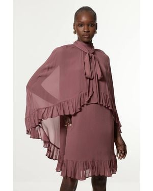 Karen Millen Tall Viscose Georgette Cape Woven Mini Dress - Red