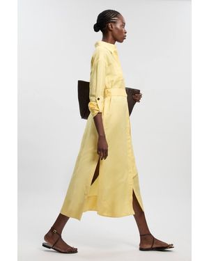 Karen Millen Viscose Linen Woven Belted Shirt Dress - Natural