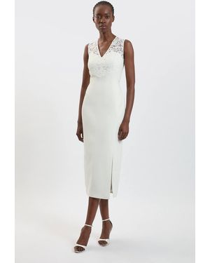 Karen Millen Compact Stretch Lace Detail Midi Dress - White