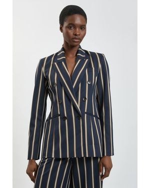 Karen Millen Stripe Double Breasted Tailored Jacket - Blue
