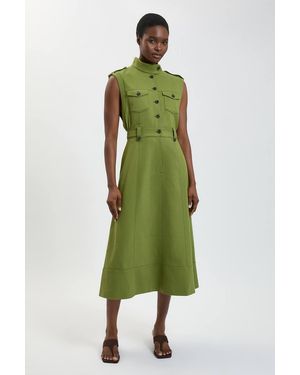 Karen Millen Herringbone Texture Utility Dress - Green