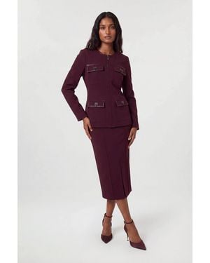 Karen Millen Forever Compact Stretch & Pu Turn Lock Detail Tailored Midi Pencil Skirt