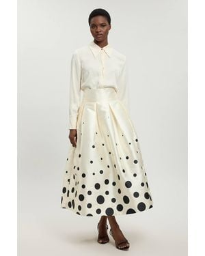 Karen Millen Petite Spot Border Woven Twill Prom Skirt - White
