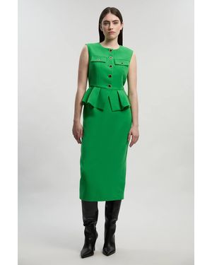 Karen Millen Compact Stretch Peplum Tailored Midi Dress - Green