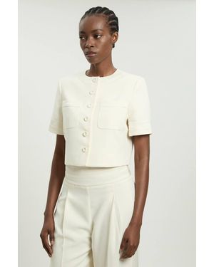 Karen Millen Satin Tux Short Sleeve Tailored Jacket - Natural