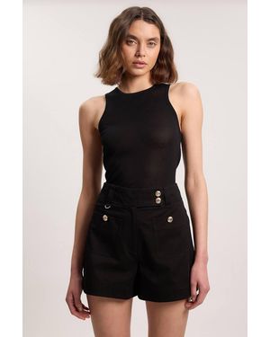 Karen Millen Cotton Utility Button Detail Shorts - Black