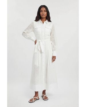 Karen Millen Cotton Broderie Belted Shirt Dress - White