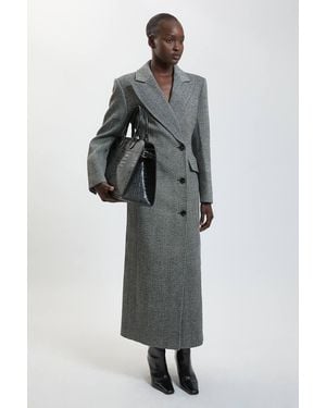 Karen Millen Herringbone Wool Blend Tailored Fitted Maxi Coat - Grey
