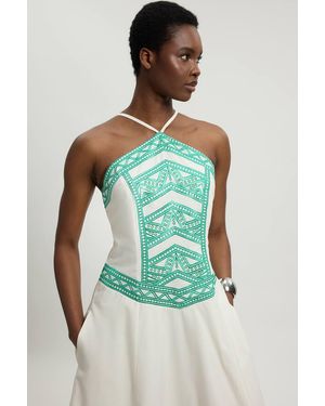 Karen Millen Embroidered Detail Halterneck Dress - Green