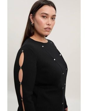 Karen Millen Plus Size Viscose Blend Stud Detail Long Sleeve Knit Top - Black