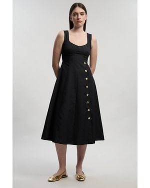 Karen Millen Tailored Denim Sleeveless Full Skirted Midi Dress - Black
