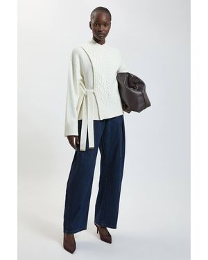 Karen Millen Cable Knit Viscose Blend Jumper With Wrap Detail - Blue