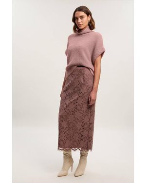 Karen Millen Lace With Taping Woven Midi Skirt - Grey