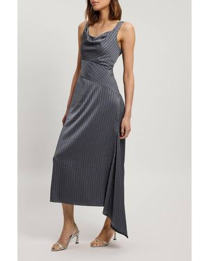 Karen Millen Hammered Satin With Cowl Neck Strappy Woven Maxi Dress - Grey