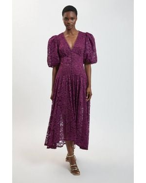 Karen Millen Lace Ruffle Hem Midi Dress - Purple