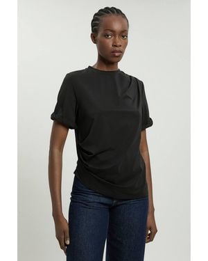 Karen Millen Cotton Jersey Gathered Detail T-Shirt - Black