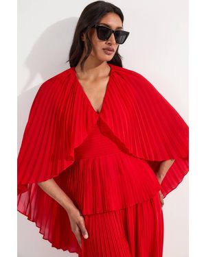 Karen Millen Pleated Cape Sleeve Plunge Neck Woven Top - Red