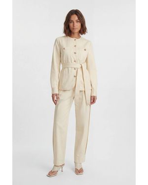Karen Millen Cotton Utility Button Detail Tie Waist Shirt - Natural