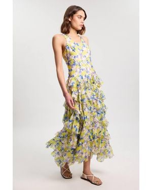 Karen Millen Crinkle Georgette Ruffle Detail Woven Maxi Dress - Green