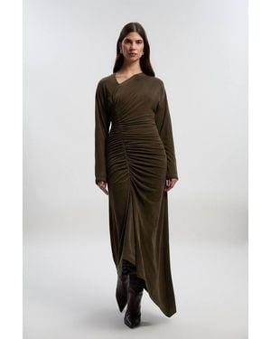 Karen Millen Ruched Detail Brushed Textured Jersey Midi Dress - Green