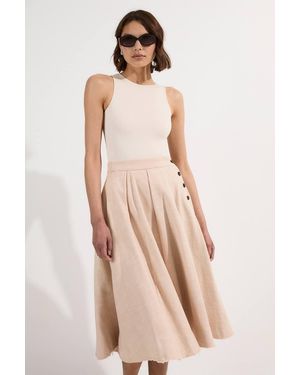 Karen Millen Spring Tweed Tailored Pleated Full Skirt - Natural