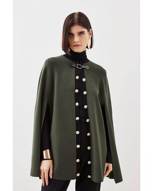 Karen Millen Viscose Blend Military Trim Knitted Cape - Black