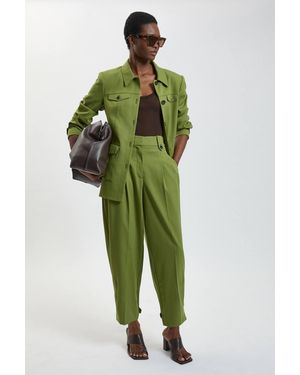 Karen Millen Herringbone Texture Utility Trousers - Green