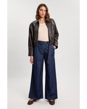 Karen Millen Denim Belted Wide Leg Trouser - Blue