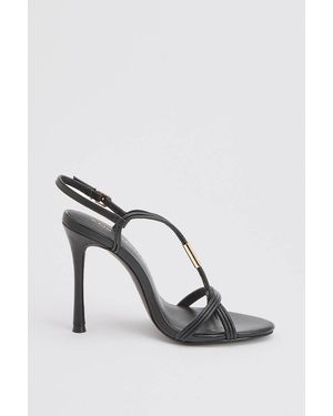 Karen Millen Leather Strappy Heeled Sandal - Black